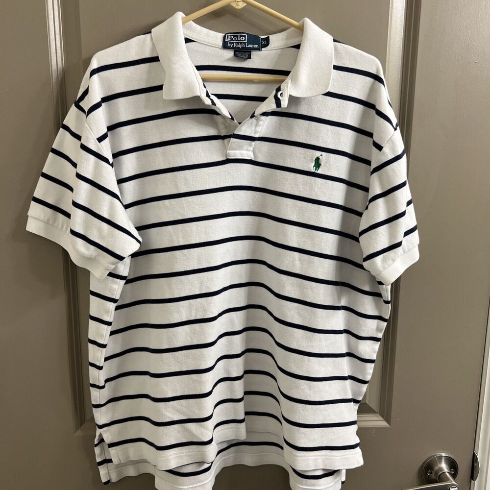 Ralph Lauren Polo Shirt Men's XL Blue And White Striped Casual Fit